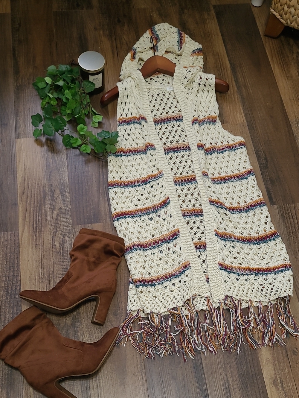 3/$25 Blu Pepper Hooded Crochet Open Front Cardigan